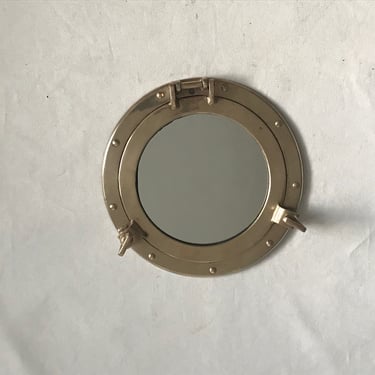 Vintage Hollywood Regency Modern Nautical Brass Port Hole Mirror 