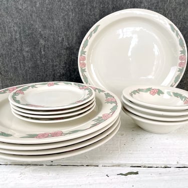 Syracuse China floral restaurant ware china for 4 - 1980s vintage 