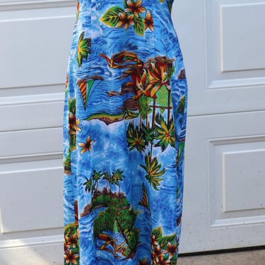 Vintage Royal Hawaiian Printed Maxi Dress Blue Size 10 (Medium) Used Retro 