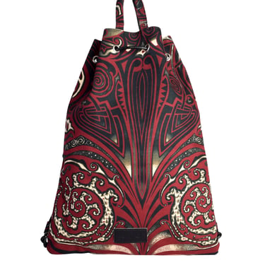 Jean Paul Gaultier Vintage SS 1996 Cyberbaba Tribal Tattoo Print Drawstring Canvas Tote Backpack