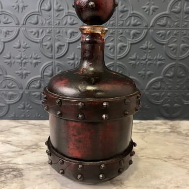Golden Crown Leather Wrapped Decanter AS IS