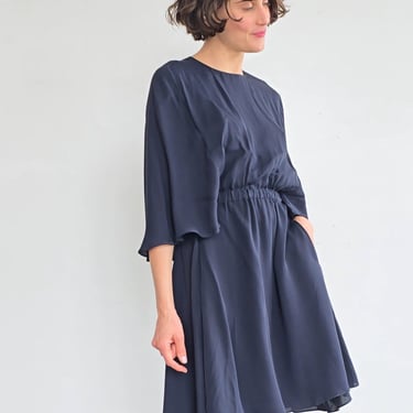 Valentino Navy Draped Silk Dress (S)