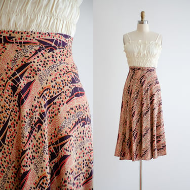 abstract vintage skirt 90s terracotta orange dot patterned flowy skirt 