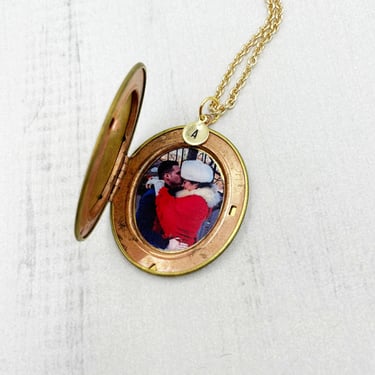 Large Vintage Locket, Gift for Her, Photo Locket Necklace, Oval Locket, Anniversary Photo Gift 