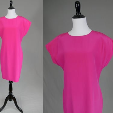 80s NWT Pink Silk Dress - Deadstock - Simple Design - Thick Shoulder Pads - Antonia Collection - Vintage 1980s - M L 