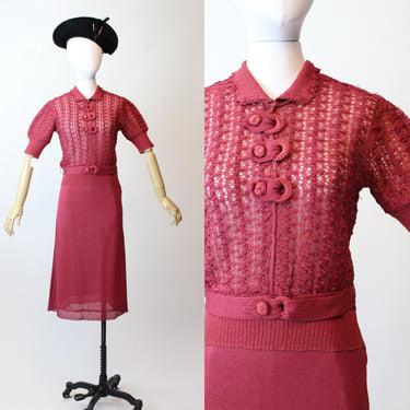 1930s KNIT THREE PIECE sweater set small | new fall winter 