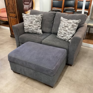 Denim Blue Loveseat w/ Ottoman