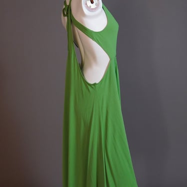 S/S 2004 Chloé by Phoebe Philo slinky green runway dress - archive designer dress with low-cut neckline with open back 