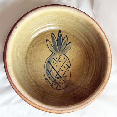 Vintage Walnut Hill Stoneware Co BIG BOWL Pineapple Ceramic Hand Made Pottery Dish Storage Brown Earthenware, Decor, Gift 