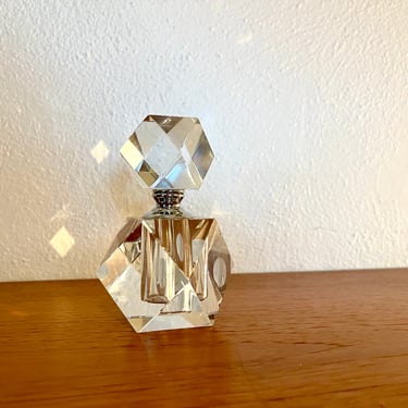 Vintage 60s Hexagon Crystal Perfume Decanter Storage Bottle 