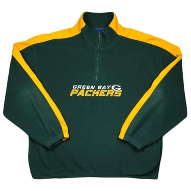 Vintage 90s Reebok Green Bay Packers Football Embroidered Quarter Zip Fleece Pullover Size XL/XXL 