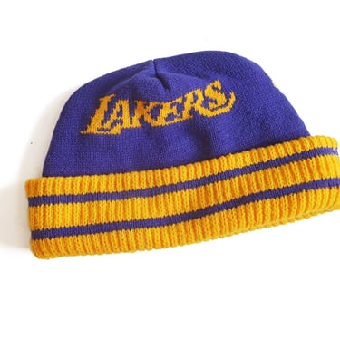 Los Angeles Lakers / Lakers beanie / 1980s Los Angeles Lakers striped cuffed beanie cap 