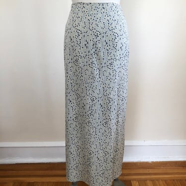 Pale Blue and Gray Abstract Floral Print Maxi Skirt - 1990s 