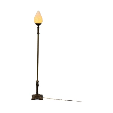 Bronze art deco floor lamp with flame shade #2423 