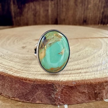 ACROSS THE POND Silver & Turquoise Ring | P. Skeets Hallmark | Navajo Native American Southwestern Jewelry | Sterling 925 | Size 4 1/2 