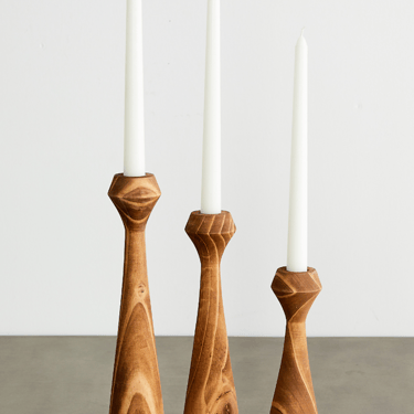 Tapered Hand-Turned Candlestick | Cognac