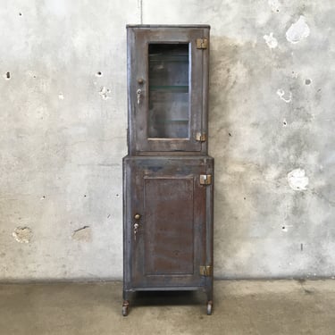 1940's Brushed Steel Medical Cabinet with Glass Window