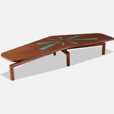 Mid-Century Modern Boomerang Shape Coffee Table with Mosaic Top