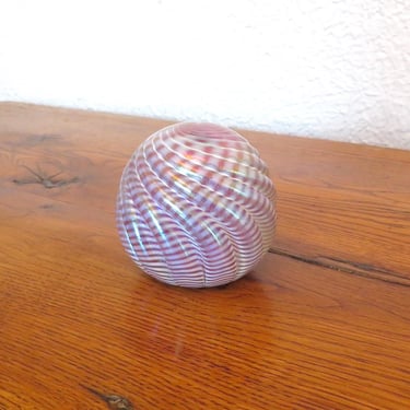 Vintage Studio Art Glass Paperweight Iridescent Spiral OBG 1987 