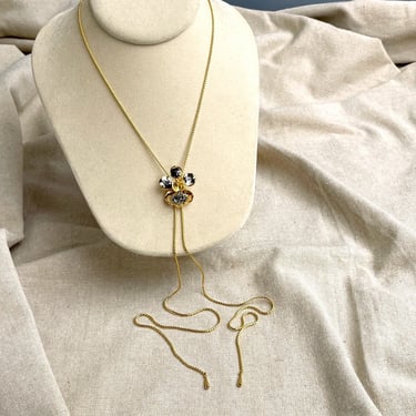 Risis gold plated orchid lariat necklace - 1980s vintage 
