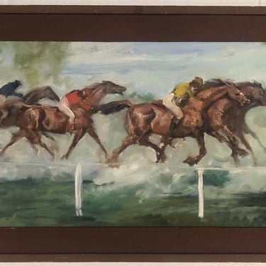 Expressionism Race Horse Racing Scene Framed Oil Painting on Canvas 