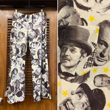 Vintage 1960’s Hollywood Movie Star Photo Print Pop Art Pants, 60’s Flare Pants, Vintage Hip Huggers, Vintage Pants, Vintage Clothing 