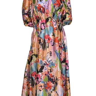 Stine Goya - Peach &amp; Multi Color Print Puff Sleeve Dress Sz XS