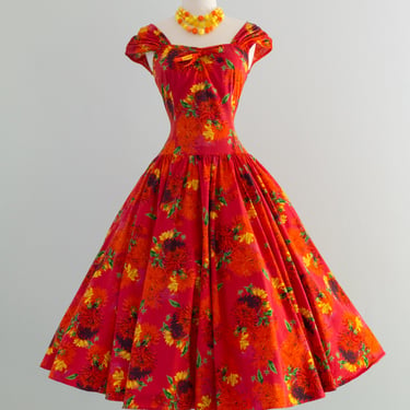 Stunning 1980's Dahlia Print Cotton Summer Dress From France / Medium