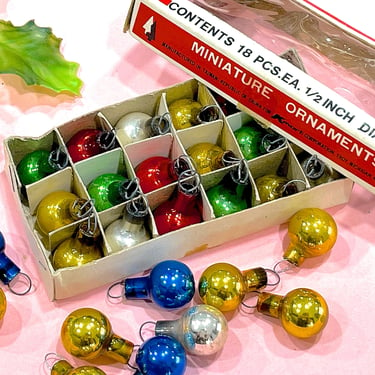 VINTAGE: 28pcs - Miniature Glass Ball Tree Ornaments with Box - Small Ornaments 