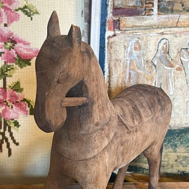 Free Shipping within continental US -  Vintage Primitive Hand-Carved Wooden Horse Folk Art 