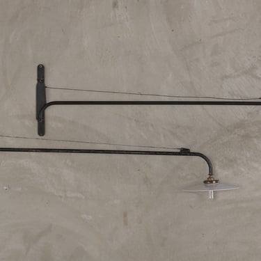 JEAN PROUVÉ STYLE SWING ARM JIB SCONCE WITH VINTAGE REFLECTOR