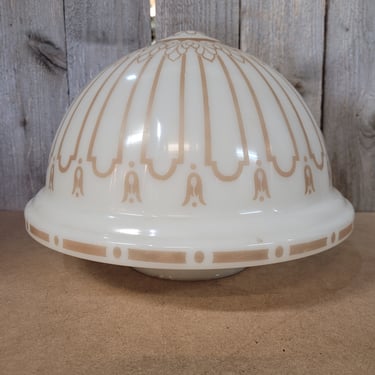 Vintage Milk Glass Schoolhouse Light Shade with Painted Design 9.5