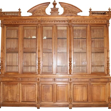 Antique Bookcase, Monumental French Renaissance, 6 Doors with Columns, 1800s!