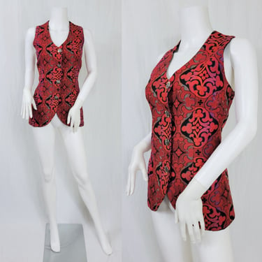 1970's Red Cotton Medallion Print Woven Tapestry Vest I Sz Med I Jantzen 