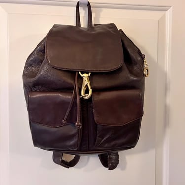 Perlina New York vintage chocolate brown  leather backpack 