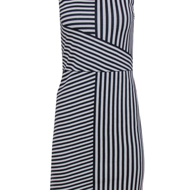 St. John - Navy &amp; White Striped Wool Blend Shift Dress Sz 0