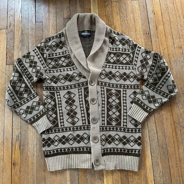 Vintage 70s Sweater Caridgan Big Lebowski Pattern Men’s Medium 