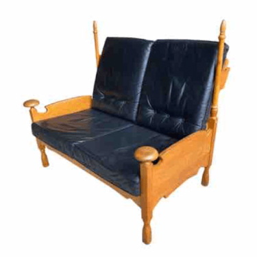 Oak and Leather Loveseat, NL, 1950&#8217;s