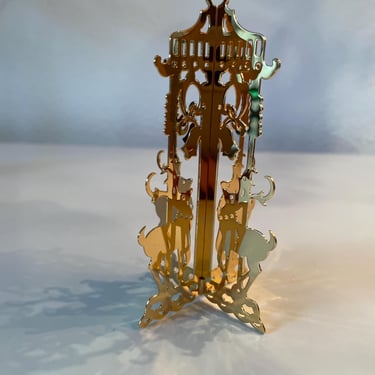 Vintage Danbury Mint Christmas Ornament Reindeer Gazebo | 1985 Gold Plated Christmas Ornament Reindeer Gazebo 