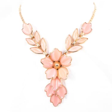 Trifari Pink Glass Flower Necklace