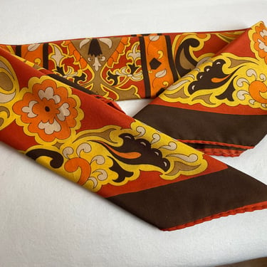 60’s 70’s Italian boho paisley design scarf~ neckerchief~ head band~ hair tie band square~bandana style hand rolled 