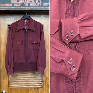 Vintage 1940’s Burgundy Wine Color Rayon Gabardine Swing Rockabilly Jacket, 40’s Vintage Clothing 