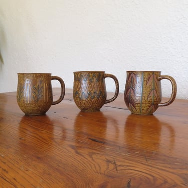 Vintage MCM Coffee Mugs Set of 3 Japan Stoneware 