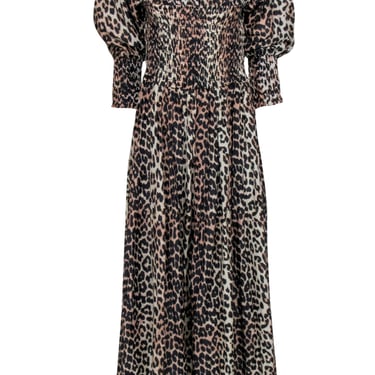 Ganni - Tan &amp; Black Leopard Print Maxi Dress Sz 8