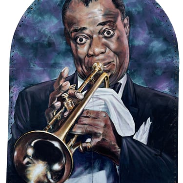 10' Foot Tall Oil on Canvas Portrait of Louis Armstrong Folding Screen 