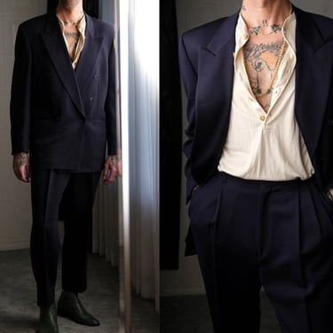 Vintage 80s Giorgio Armani Navy Wool Gabardine Double | The Vault