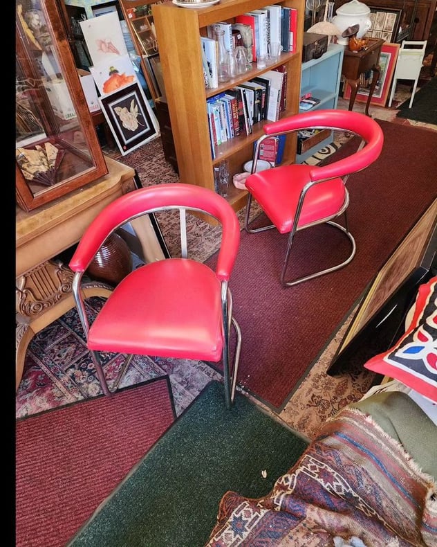 Pair of Chrome Tube Steel Braced Cantilever Chairs. 22x22x30" Tall.