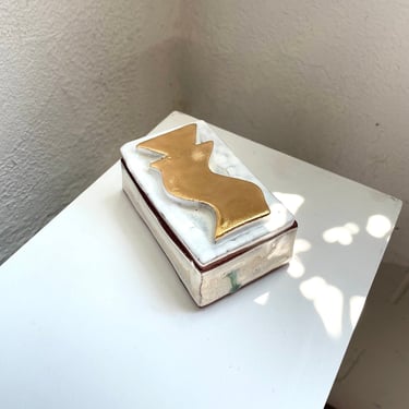 One-Of-A-Kind Handmade Ceramic Jewelry Box - The Object Enthusiast ceramic box with horizontal golden figure, statement engagement ring box 