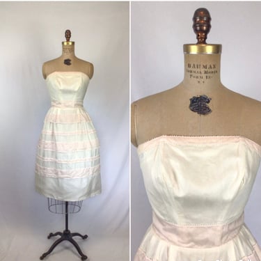 Vintage 50s dress | Vintage pink and white striped party dress | 1950s fit and flare cocktail dress 