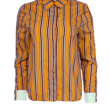 Maje - Orange, Pink, Burgundy & Black Striped Button Down Shirt Sz M